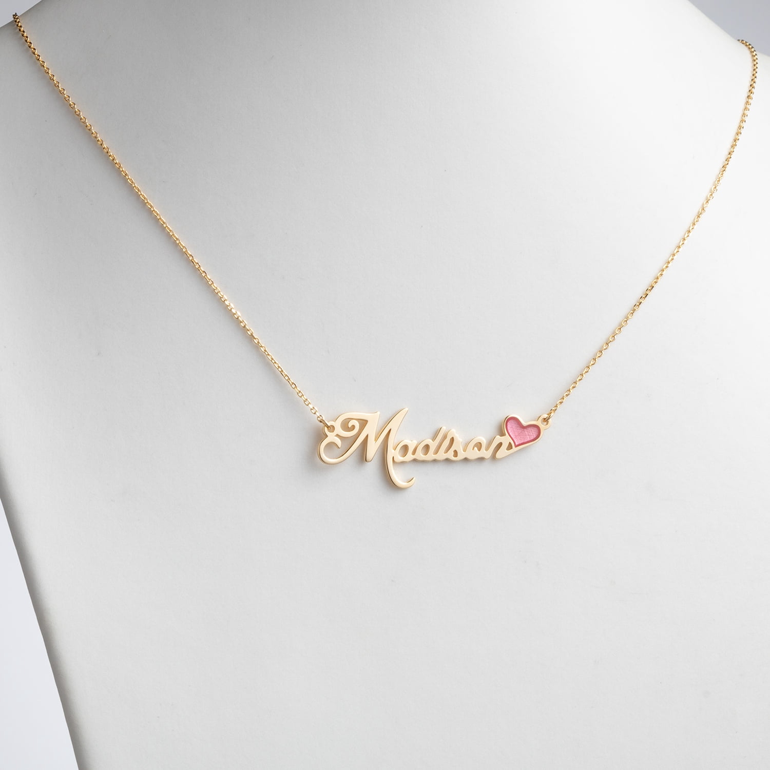 Personalized Planet Women's Sterling Silver or Gold over Sterling Name with Pink Enamel Heart Necklace