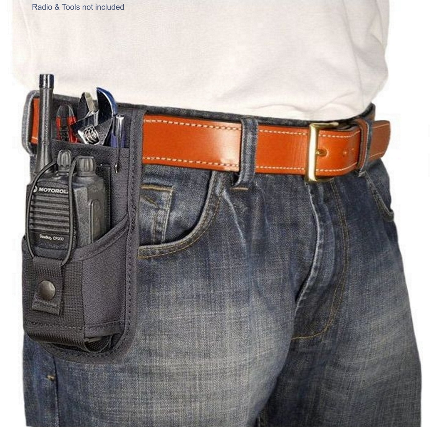 URH-801 Radio Belt Holster with Tool Pouch Also Functions as a Shoulder Holster - Adjustable Pouch Fits Radios 4-3/4" to 8-1/2" Tall - Made in USA by Holsterguy