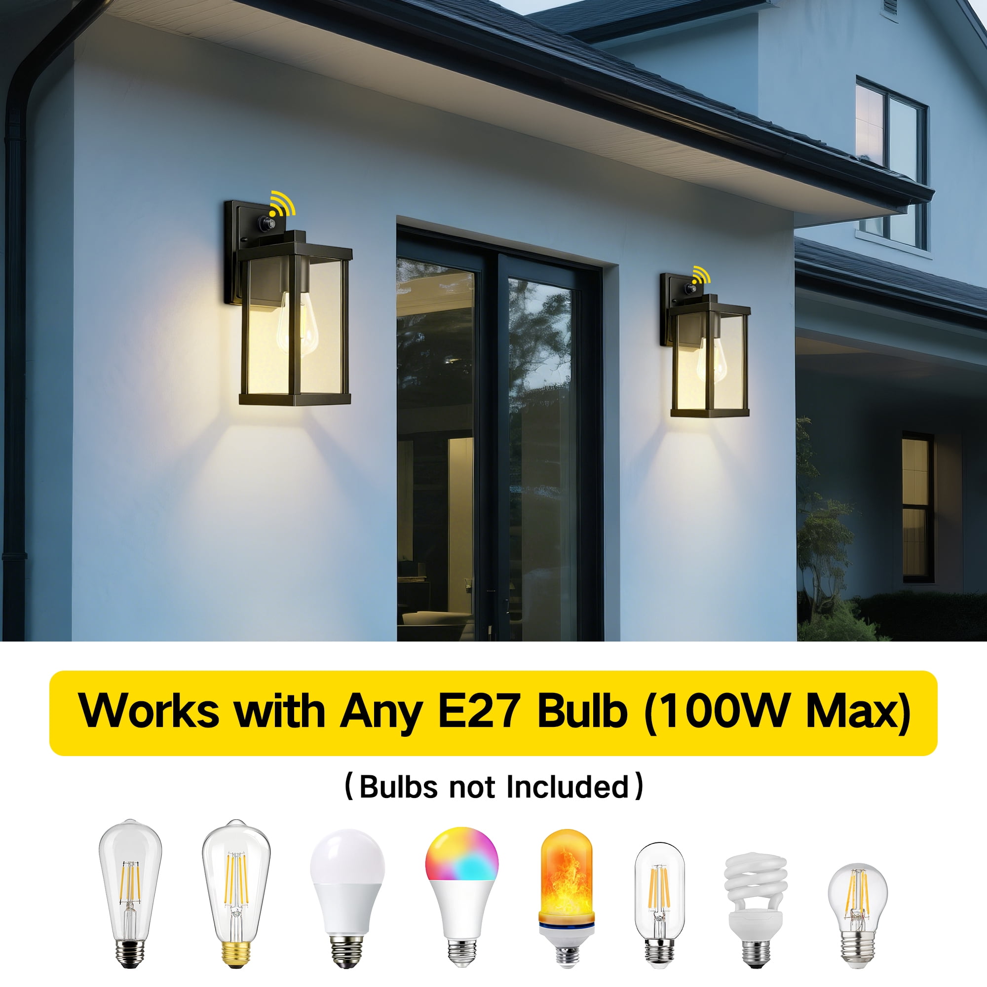 OUTON Outdoor Porch Lights Wall Mount, Modern Black Exterior Wall Sconce for House, Waterproof Carriage Lamp, Anti-Rust Aluminium Wall Lantern with Tempered Seeded Glass Shade, Light Control Black