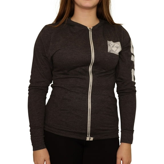 UFC Womens Distressed Logo Hoodie Sweatshirt, Grey, Small