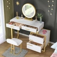 thumbnail image 2 of ZAFLY Vanity Desk, Dressing Table with Steel Frame, Make-up Dresser Set with LED Lights Mirror, Movable Nightstand Table with 4 Drawers for Bedroom, 2 of 9