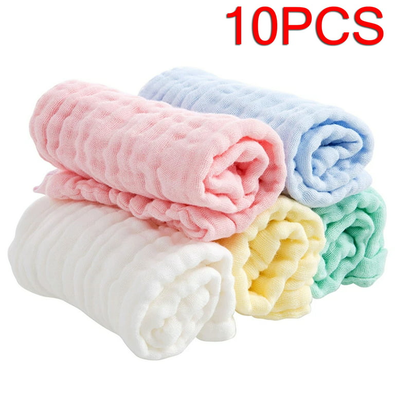 Baby Washcloths, Muslin Cotton Baby Towels, Large 10”x10” (Sky