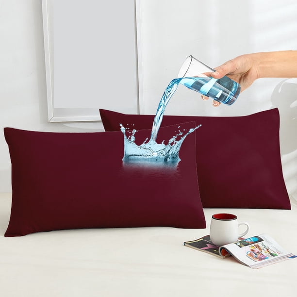 Amorosa 2 Piezas Fundas de Almohadas Impermeable Protectores de Almohada Suaves y Acogedoras para el Hogar Dormitorio Hotel VinoTinto Estándar-50*80cm