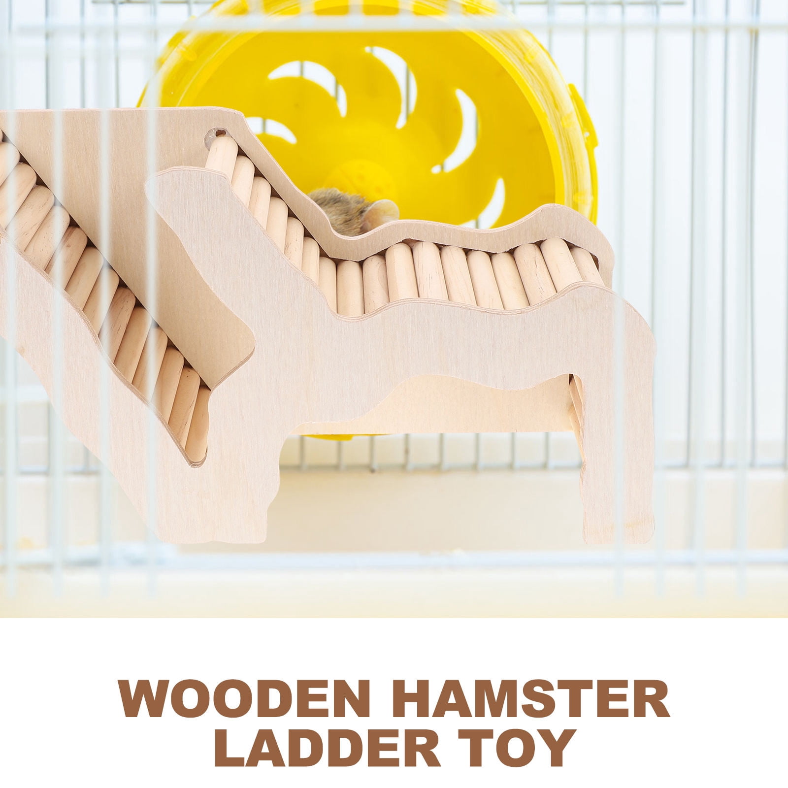 FRCOLOR Khaki Wooden Hamster Sleeping House with Ladder for Small Pets Safe Comfortable Design