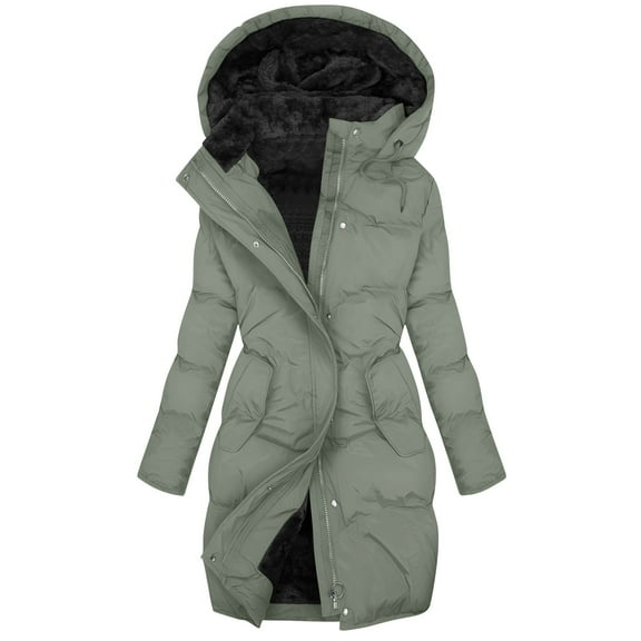 Women’s Plus Size Winter Coat Fleece Lined Long Puffer Coat Zip Up Hooded Quilted Jackets Waterproof Warm Casual Outerwear Thickened Parka Jackets for Cold Weather