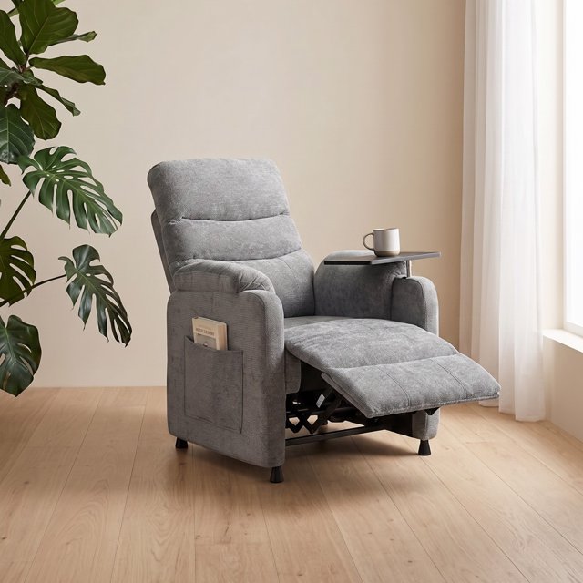 Sillón Reclinable Eléctrico Easy Living Nero Gris Claro de Tela con Mesa Lateral, Bolsillo Organizador y Reposapiés