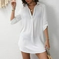 thumbnail image 6 of Maqroz Hollow Out Cover Up Shirt Women Turn Down Collar Beach Tunic Long Sleeve Swimsuit Coverup Loose Summer Vacation Mini Dress, 6 of 10