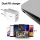thumbnail image 5 of Cargador rápido dual PD 20W USB C Cargador rápido de teléfono AC 100-240V para Huawei Xiaomi, 5 of 6