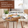 thumbnail image 3 of Thanksgiving Round Tablecloth 45-54 Inch Round Fitted Table Cloth with Elastic Edge, White Pumpkins Watercolor Retro Fall Waterproof Table Cover Protector for Outdoor Picnic Party Dining, 3 of 6