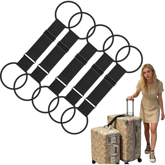 Multi Use Strong Adjustable Luggage Connector Straps， Elastic Adjustable Luggage Strap, Multifunctional Elastic Luggage Strap with Buckle, Convenient to Carry, Easy to Travel (Black-5pcs)