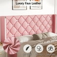 thumbnail image 4 of 4 EVER WINNER Queen Bed Frame, PU Leather Upholstered Platform Bed Frame with Diamond Tufted Headboard and Wingback, Pink, 4 of 7