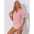 thumbnail image 3 of DARING DIVA Office Blouse Button Down Short Sleeve Bodysuit XS Pink, 3 of 6