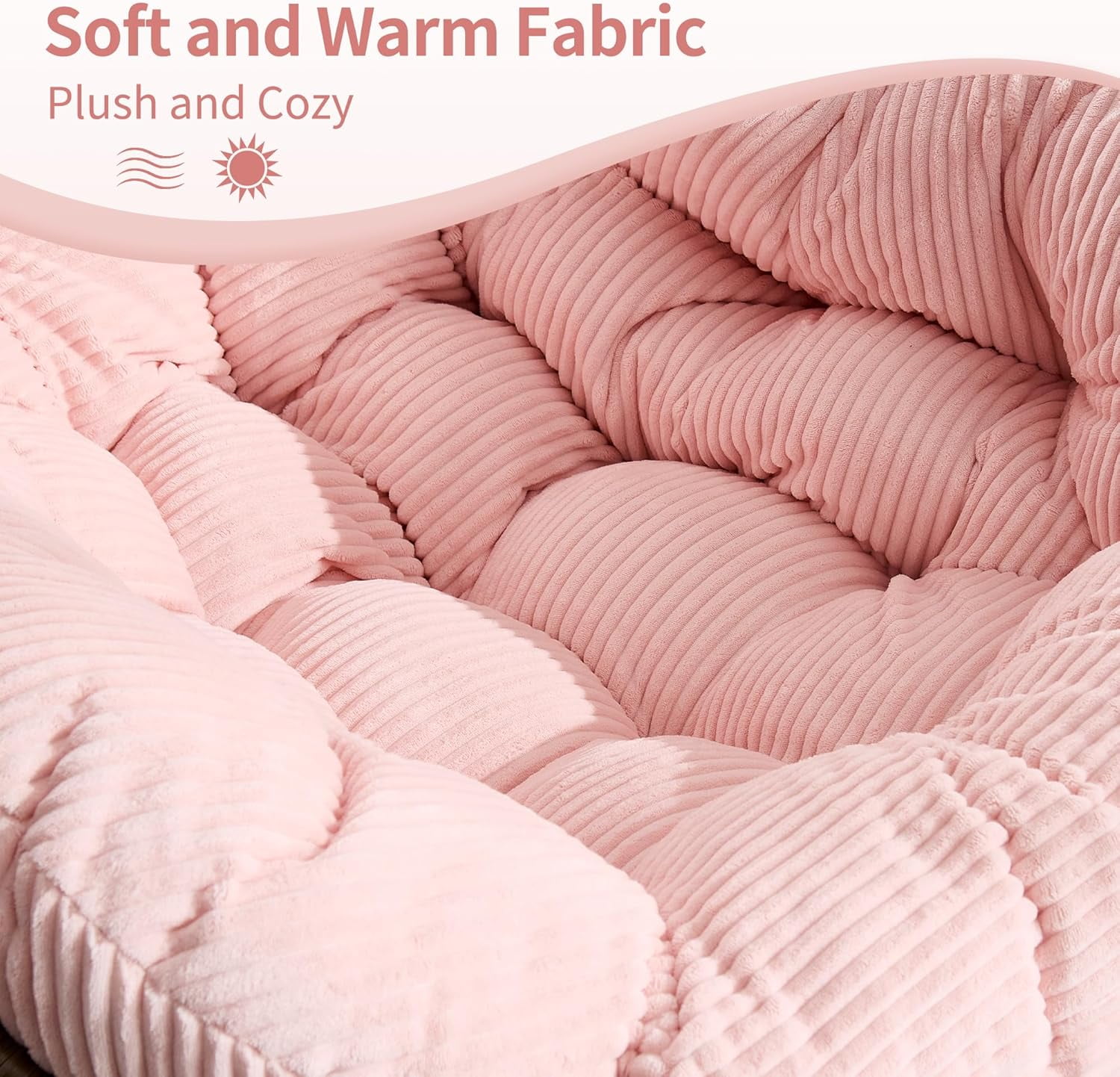 MOONMISS Outdoor Patio Rattan Oversized Rocking Chairs Set of 2 with Corduroy Padded Cushion-Pink