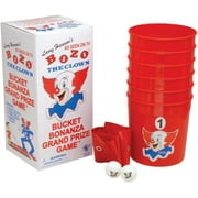 WARM FUZZY Toys Bozo The Clown Bucket Bonanza Grand Prize Game - Yard Games Pong Set with 6 Durable Buckets, 1 Vinyl Strip and 2 Balls, Cup Pong Throwing Game for Beach, Camping, Lawn and Backyard