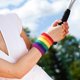 thumbnail image 4 of Striped Wrist Sweatbands Athletic Sports Tennis Football Basketball Cotton Rainbow color Gay Pride Terry Cloth Wristbands 2 Pack 8 x 8cm, 4 of 5
