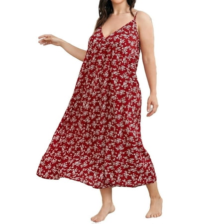 

Cute All Over Print Cami Strap Slip Dress Sleeveless Burgundy Plus Size Nightgowns & Sleepshirts (Women s)