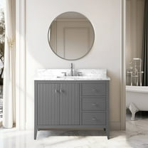 Vanity Art 42" Double Door Bathroom Vanity with Sink, Freestanding Storage Cabinet with Engineered Marble Top, Flip Down Tray, Drawer, and Shelf