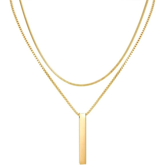 Eigso 2 Pcs Mens Necklace Stainless Steel Bar Pendant Necklaces Snake Chain Link Necklace Herringbone Necklace For Man Woman