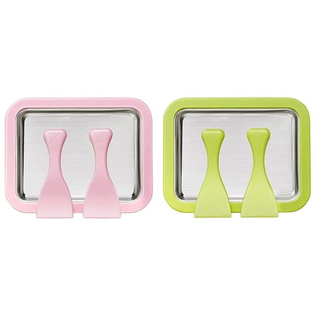 ZTTD Machine Instantanée à Crème Glacée, Trousse de Machine à Crème Glacée Roulée à la Maison, Sorbet Fait Maison Bricolage, Plaque de Congélation Instantanée avec 2 Grattoirs, Plateau de Yogourt Glacé, Activité Familiale Amusante (Rose+vert)