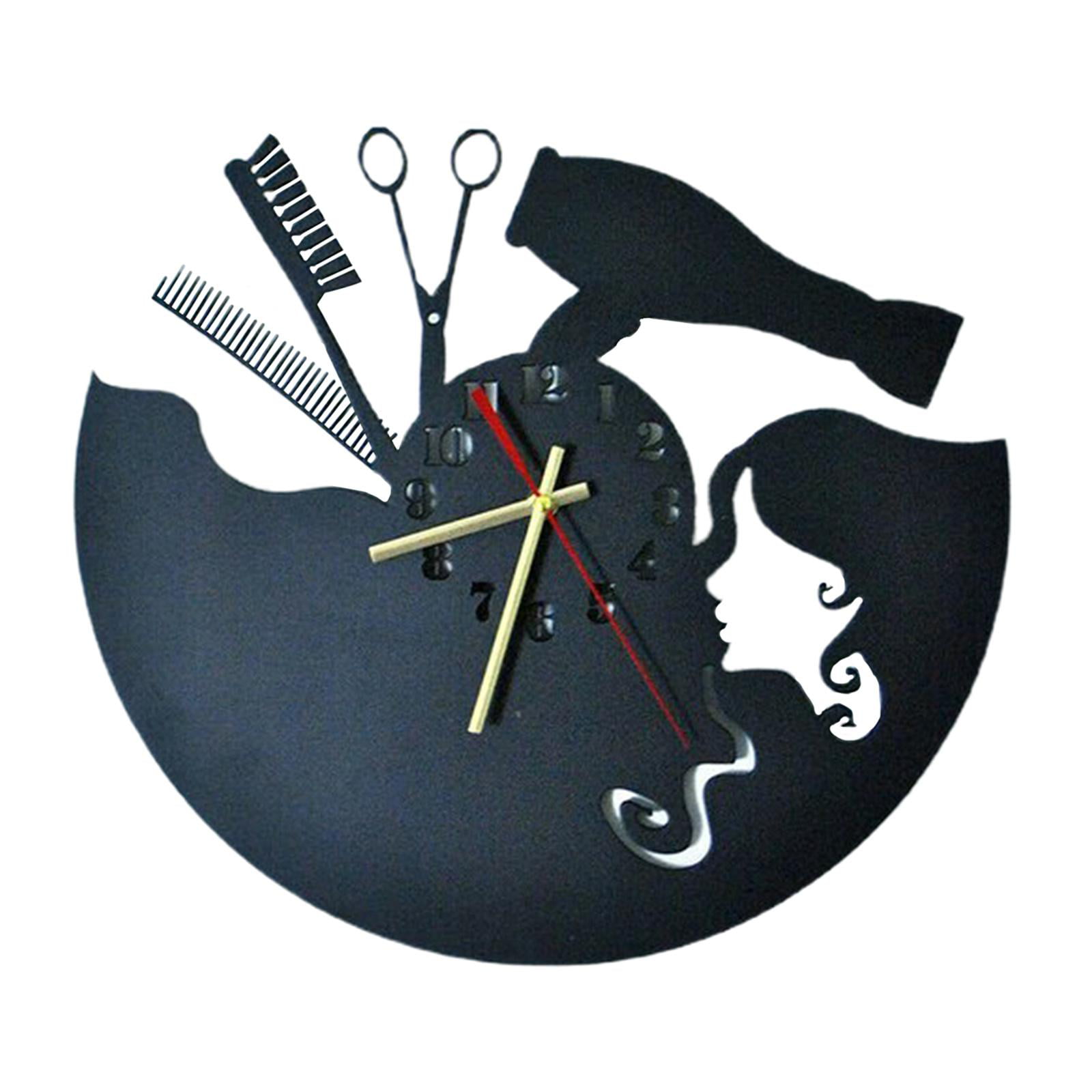 MagiDeal Hairdresser Wall Clock Wood Battery Operated Retro for Art Decorations Classroom Home Office