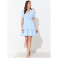 thumbnail image 3 of Mini vestido sólido de manga corta con cuello en V y cintura elástica para mujer Azul Claro S, 3 of 5