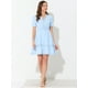 thumbnail image 3 of Mini vestido sólido de manga corta con cuello en V y cintura elástica para mujer Azul Claro M, 3 of 5