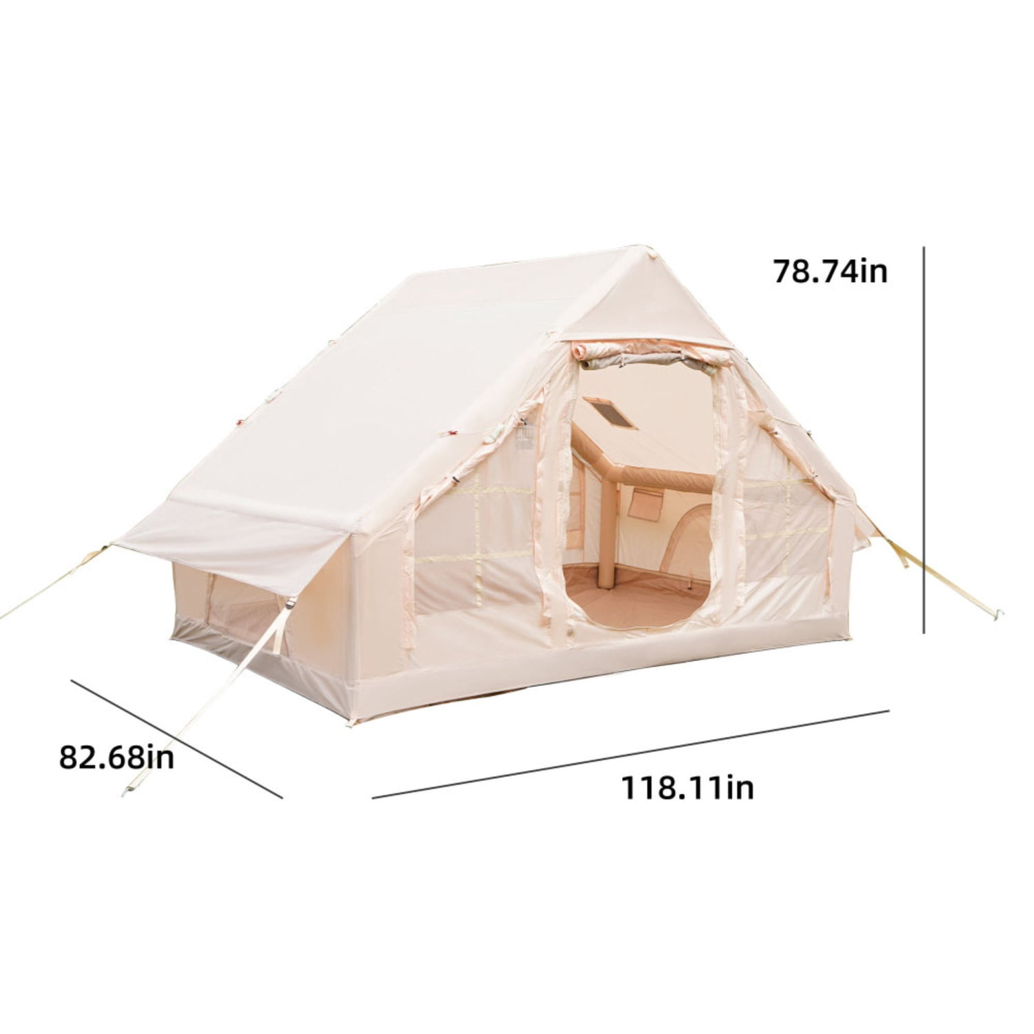 Inflatable Camping Tents with Hand Pump, Air Glamping Tents, Easy Setup Waterproof and Windproof Blow up Tent, 4 Seasons Oxford Cabin Tent with Mesh & Chimney Window.