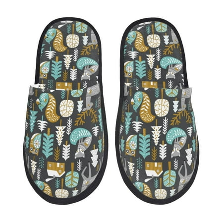 

Adobk Moose Squirrel owls tree Print Slippers Indoor Outdoor Retro Slippers House Soft Fluffy Slides Cushion Furry Slippers-Large