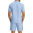 thumbnail image 4 of Hogleaql Men's 2 Pieces Linen Set Summer 2026 Short Sleeve Button Shirts and Shorts Outfits Elastic Waist Relaxed Fit Loose Dressy Matching Set with Pockets Light Blue 2XL, 4 of 4