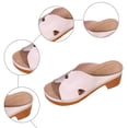 thumbnail image 5 of Rokment Orthopedic Mules Dressy Sandals for Women Ladies Summer Fashion Casual Leather Open Toe Platform Chunky Block High Heels Comfortable Arch Support Walking Dress Slip on Slides Beige Size 6, 5 of 7