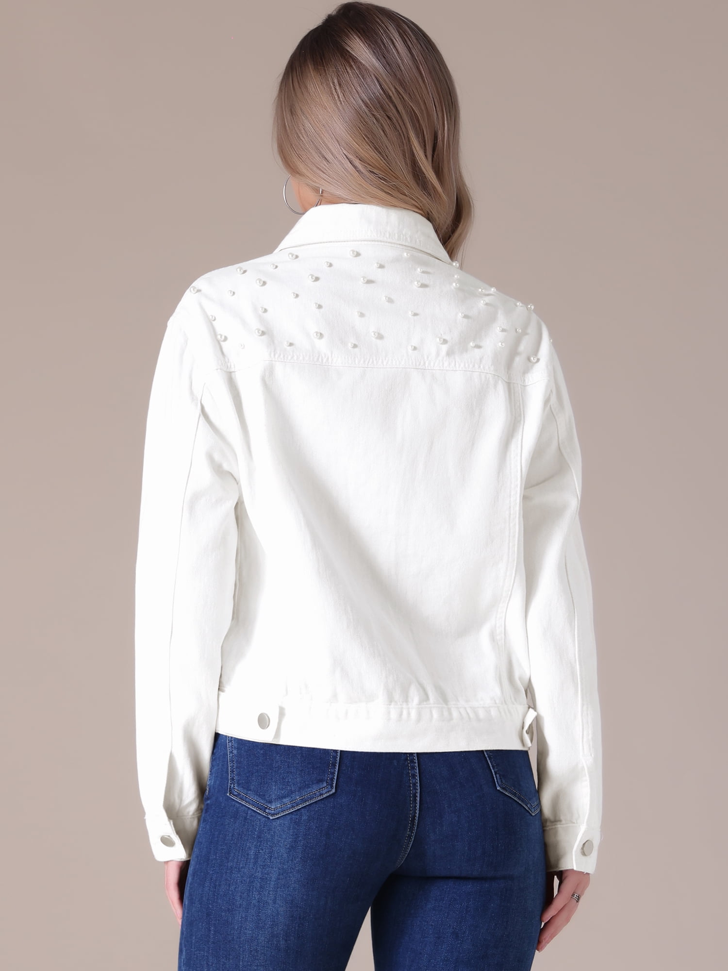 DARING DIVA Women's Long Sleeve Button Up Denim Jackets L White