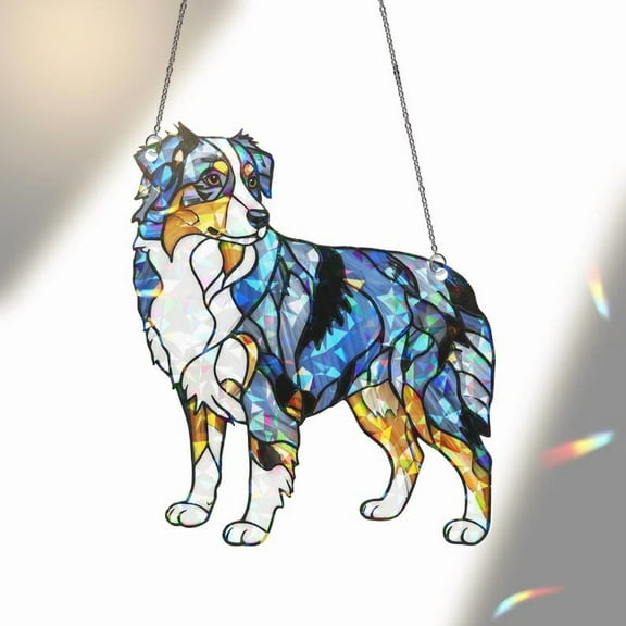 ViciArt Australian Shepherd Acrylic Suncatcher, 4” Holographic Dog Window Hanging, Blue Merle Decor
