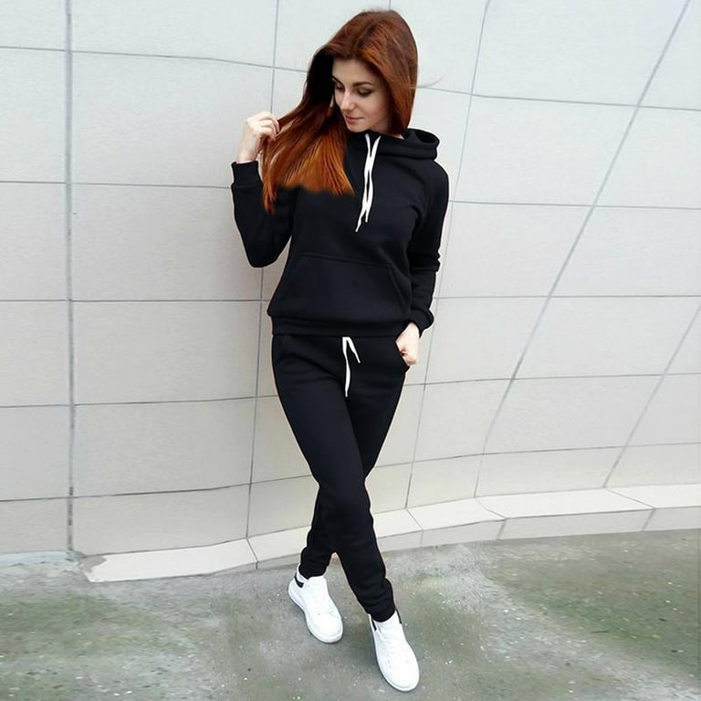 Sayhi Women's Sweatsuit Tracksuit Solid Two Piece Outfits Loungewear Summer  Casual Plus Size Sets Black XXXL 