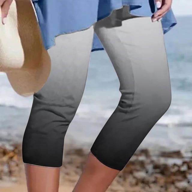 ESSSUT Womens Pants Womens Athletic Cropped Pants Solid Color Casual Elastic Waist Beach Pants Gray L