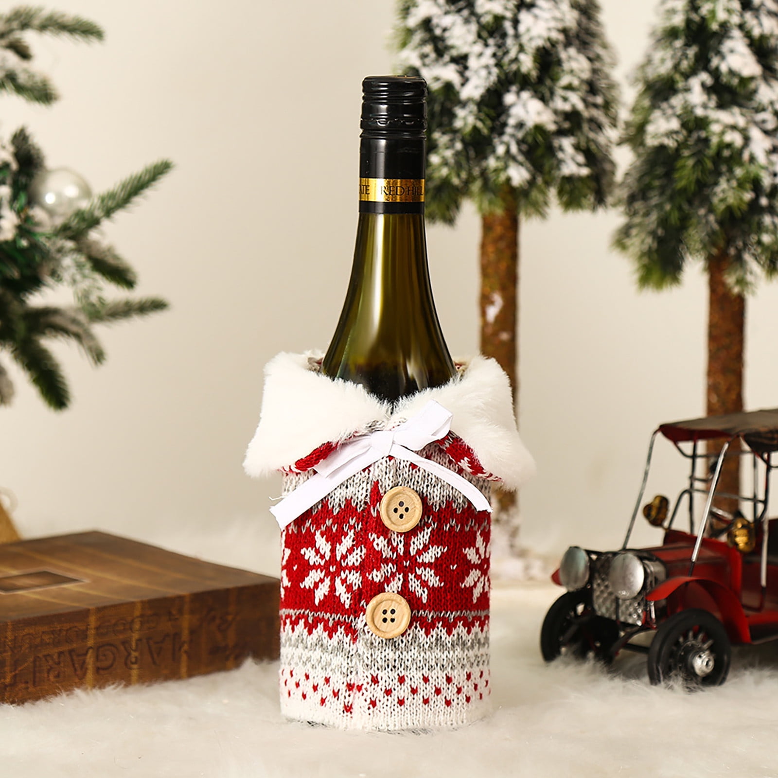 Hokic 3pcs Ugly Christmas Sweater Wine Bottle Cover Handmade Christmas Wine Bottle Cover with Hat for Christmas Decorations Xmas Holiday Party Décor 