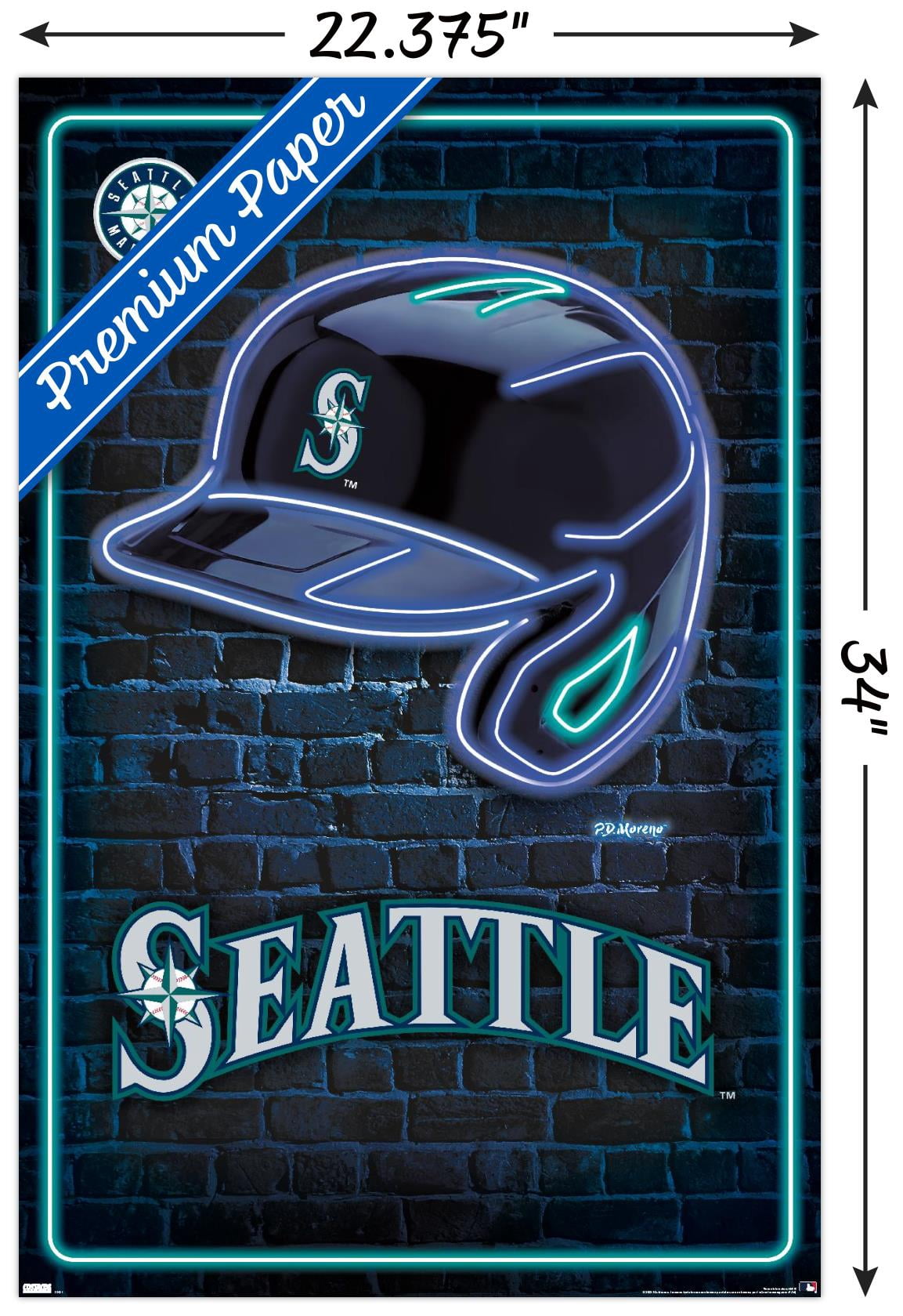 MLB Seattle Mariners - Neon Helmet 23 Wall Poster, 22.375" x 34"
