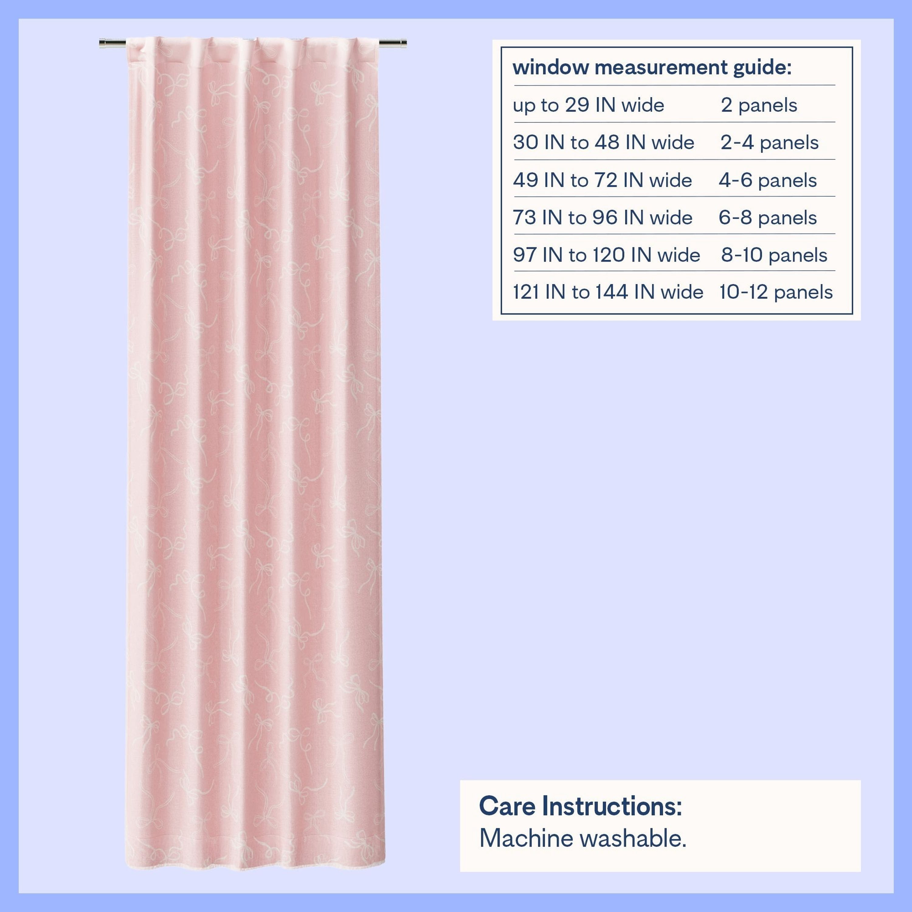 Mainstays Kids Pink Ribbons Sheer Overlay Blackout Single Curtain Panel, Rod Pocket with Back Tabs, 38 in x 84 in