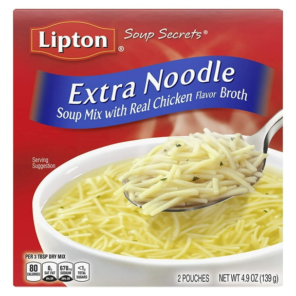 Lipton Soup Secrets Instant Soup Mix For a Warm Bowl of Soup Extra Noodle Soup Made With Real Chicken Broth Flavor 4.9 oz 2 ct, Pack of 3