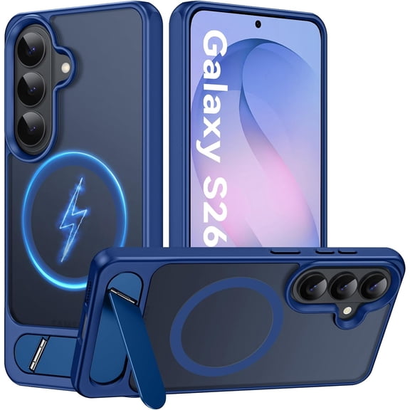 Magnetic for Samsung Galaxy S26 Case with Invisible Kickstand,[Compatible with MagSafe] [Military Drop Protection] Shockproof Translucent Matte Men Women Slim Cover for Galaxy S26,Deep Blue