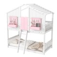 thumbnail image 6 of Leumius Twin over Twin Floor Bunk Bed with Ladder and Guardrails, House-Shaped-Bunk Bed with Window and Door for Boys Girls Pink+White, 6 of 9