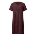 thumbnail image 4 of Kcodviy Robe Femme Décontractée Unie Robes Décontractées Été Couleur Manches Courtes V Magasinage Robes Femme Col Couture Robe Ample, 4 of 5