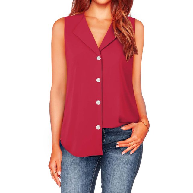 Camisetas sin mangas casuales,Camisetas sin mangas para mujer Blusa casual con botones Camisetas sin mangas de trabajo construidas para el futuro