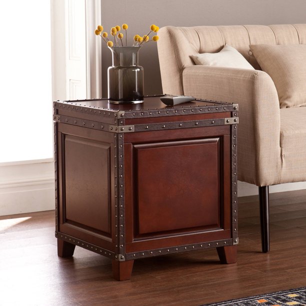 Carter Traditional Trunk End Table, Dark Cherry/Espresso