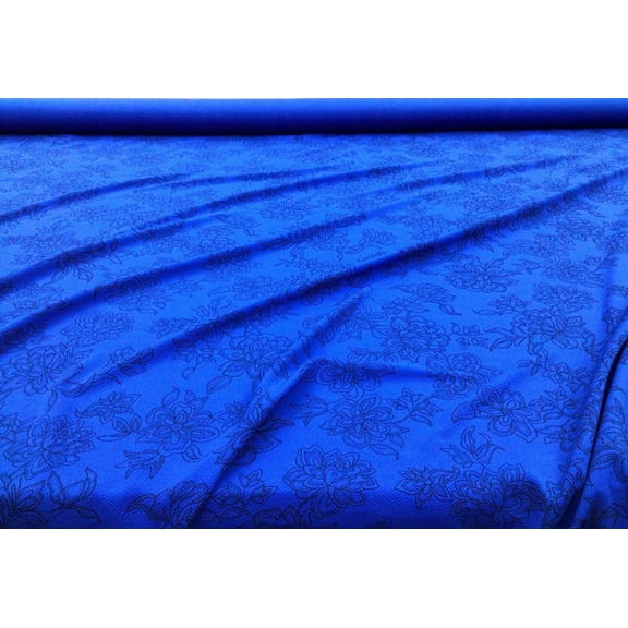 Printed Liverpool Textured Fabric 4 way Stretch Blue Black Floral O212