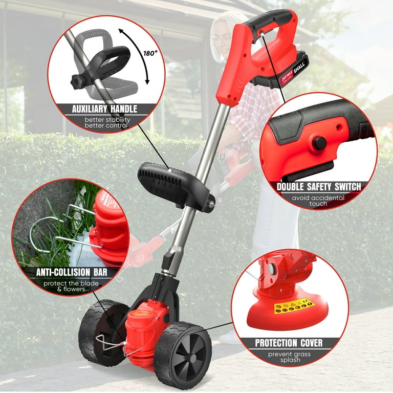 21V Cordless Weed Wacker 3-in-1 Grass Trimmer/Edger/Brush Cutter With 2 X 4.0Ah Batteries - Adjustable Shaft