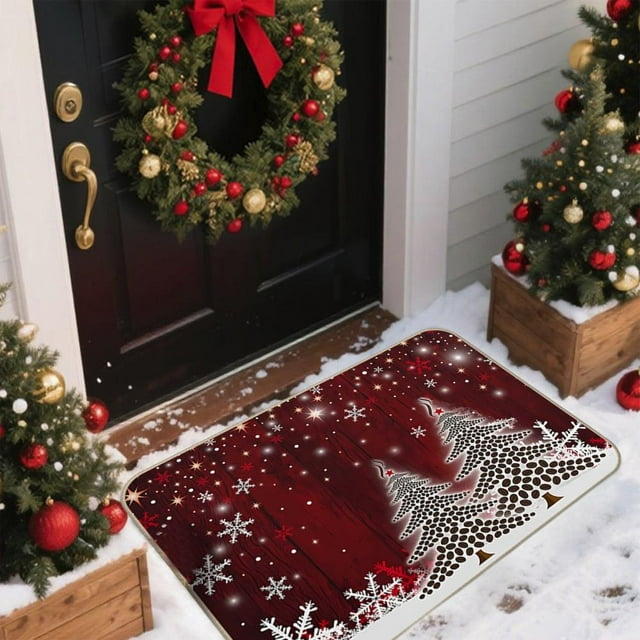 Feltree Christmas Rug Non-Slip Floor Mat, Festive Holiday Decor for Living Room Bedroom Kitchen Entryway, Polyester 40x60cm (15.75x23.62in) Holiday Gift
