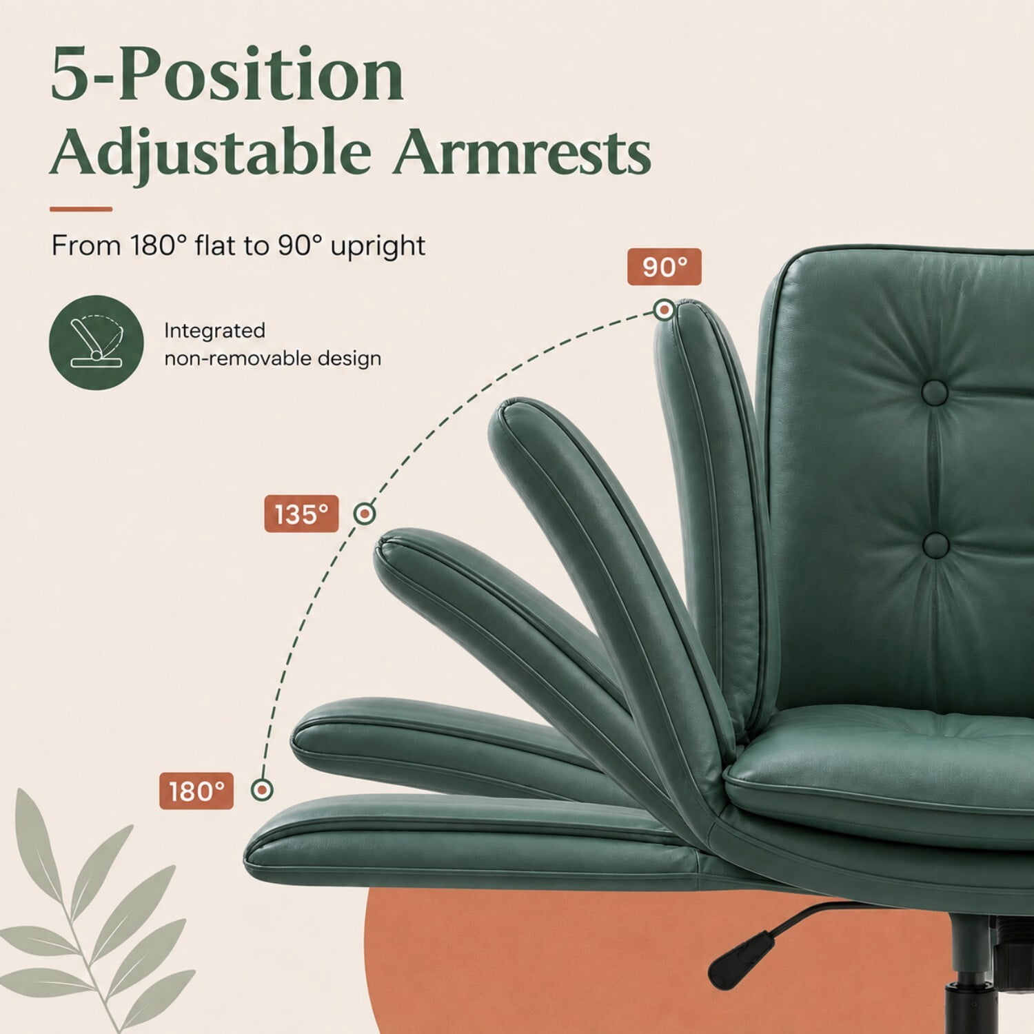 Easy4Home Criss Cross Office Chair with Wheels and Adjustable Armrests, Wide Seat PU Leather Swivel Computer Desk Chair, Dark Green