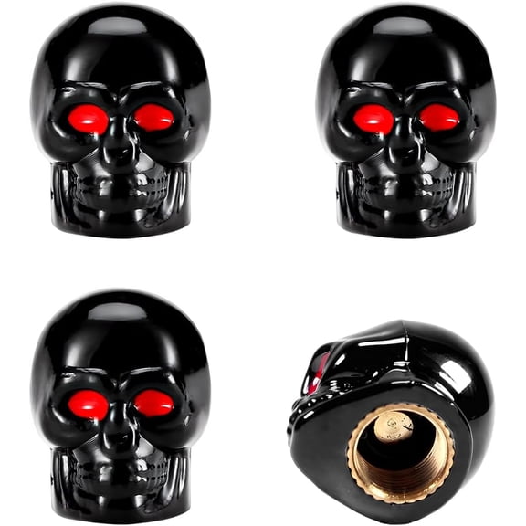 Chasenew 8 PCS Skull Style Valve Caps, Copper Red-Eyed Skull Tire Valve Protection Cover with Rubber Ring, Decorative Wheel Valve Cover for Car Motorcycle Bicycle, Car Accessories (Blue)
