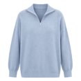 thumbnail image 5 of Huyun Women's Half Zip Sweater Ribbed Knit Long Sleeve Pullover with Collared V-Neck Casual Business Tops for Fall Winter Light Blue,XXXL, 5 of 5