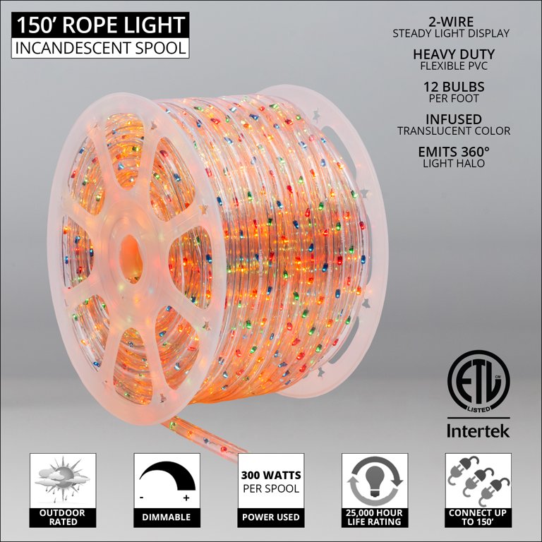 Wintergreen Lighting 150' Clear Incandescent Rope Light Kit